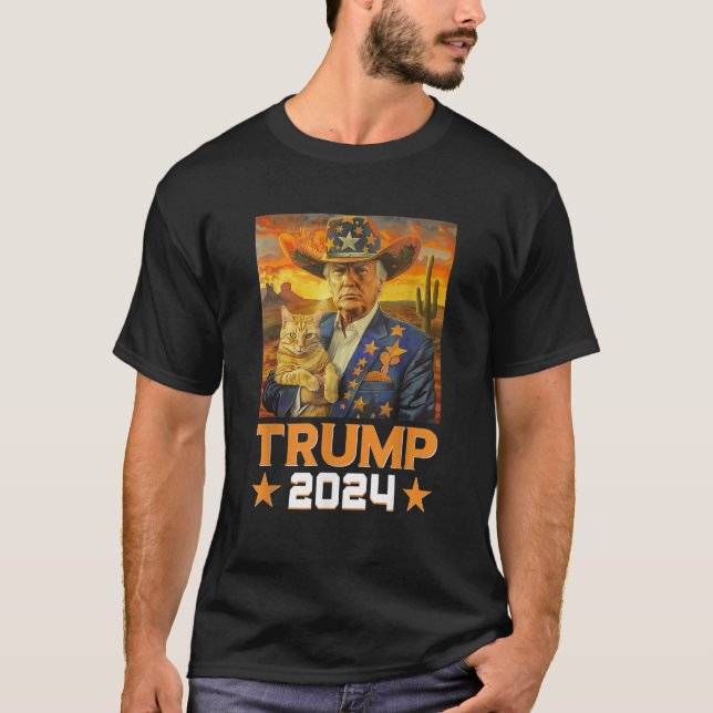 Camiseta El Cowboy Occidental Trump 2024 y el gato Patrióti (Anverso)