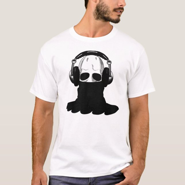 Camiseta El cráneo: Auriculares y cuello alto negro (Anverso)