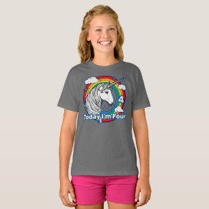 Camiseta El cuarto cumpleaños del niño, el arcoiris unicorn