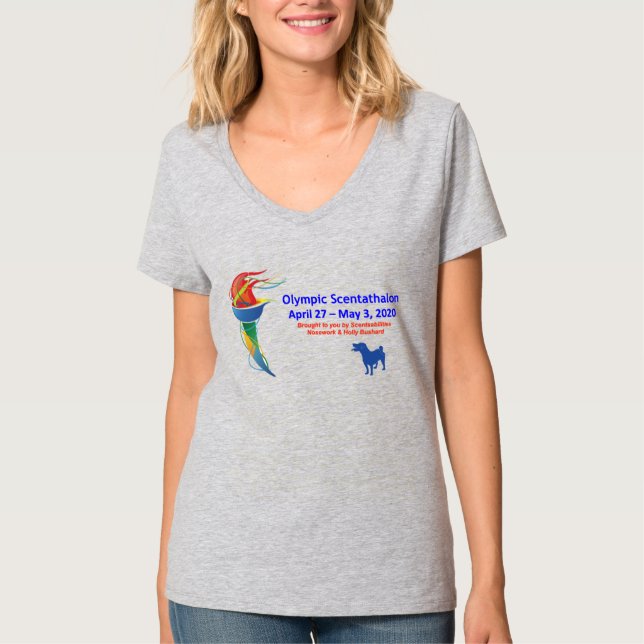 Camiseta El cuello V de las damas olímpicas de Scentathalon (Anverso)