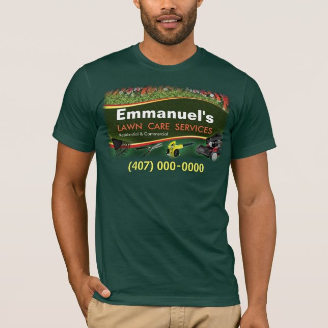 Camiseta El cuidado del césped paisajístico hierba cortando (Anverso)