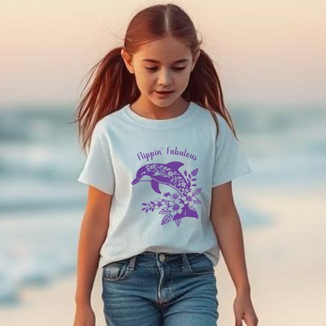 Camiseta El delfín hawaiano Flippin es fabuloso (Dolphin Hawaiian Tropical Flowers, Flippin Fabulous, Summer Beach Fisherman Trend Fashion, kids
)