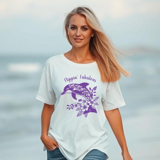 Camiseta El delfín hawaiano Flippin es fabuloso (Hawaiian Dolphin Tropical Flowers, Fisherman Trending Fashion, Islander, Summer, Beach, Womens T )