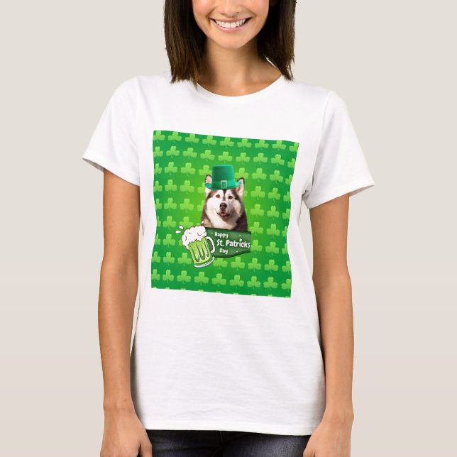 Camiseta El delicioso Gorra siberiano Husky Dog St. Patrick (Anverso)