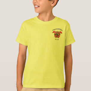 Camiseta El Departamento De Bomberos Oro Y La Bandera Roja 