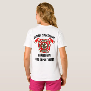 Camiseta El Departamento De Bomberos Oro Y La Bandera Roja 