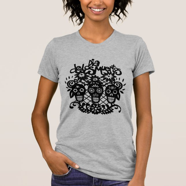 Camiseta El Dia de los Muertos se desmorona el papel negro (Anverso)