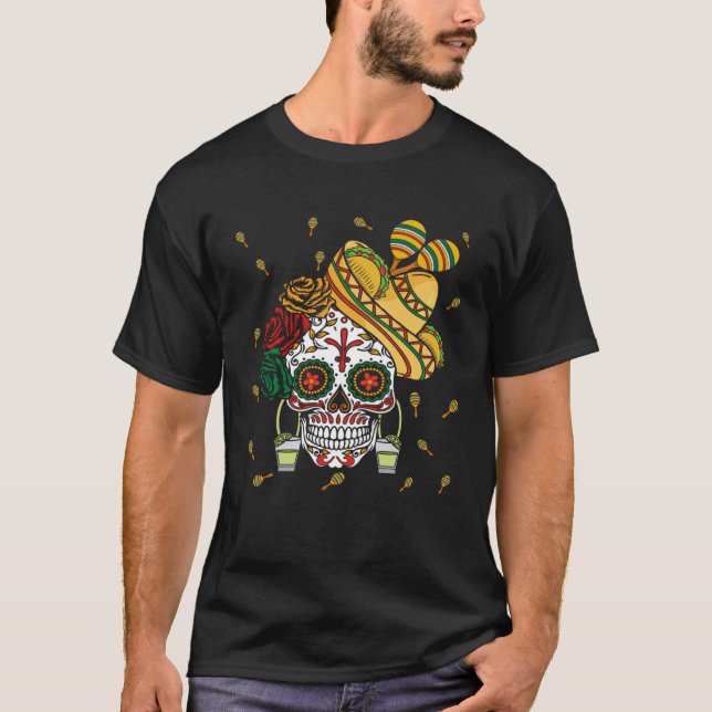 Camiseta El día de los muertos Taco Tequila hace feliz cinc (Anverso)