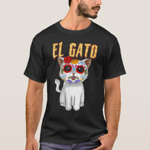 Camiseta El Día de Muertos Lindo Gato de Cráneo de Azúcar D