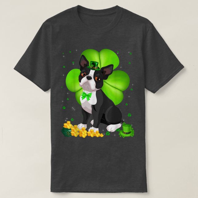 Camiseta El Día de San Patricio, Boston Terrier Shamrock Pe (Diseño del anverso)