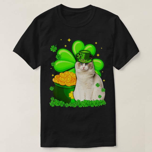 Camiseta El día de San Patricio Ragdoll Shamrock irlandés  (Diseño del anverso)