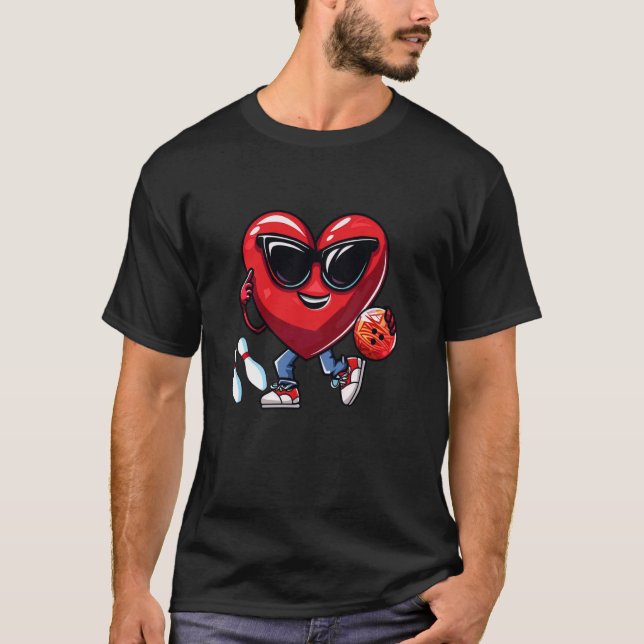 Camiseta El día de San Valentín Bowling Heart Funny Sport B (Anverso)