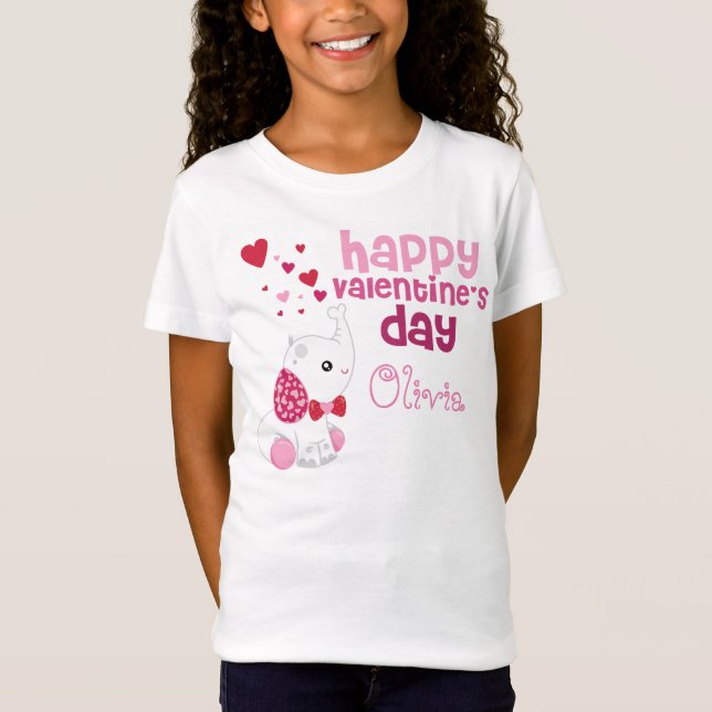 Camiseta El día de San Valentín Cute Elefante Rosa Personal (Anverso)