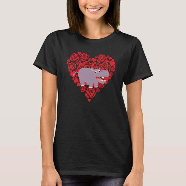 Camiseta El día de San Valentín de amor Rosas Hippo Niños (Anverso)