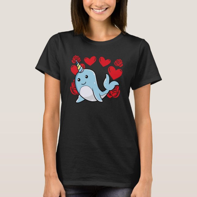 Camiseta El día de San Valentín de amor Rosas Narwhal Niños (Anverso)