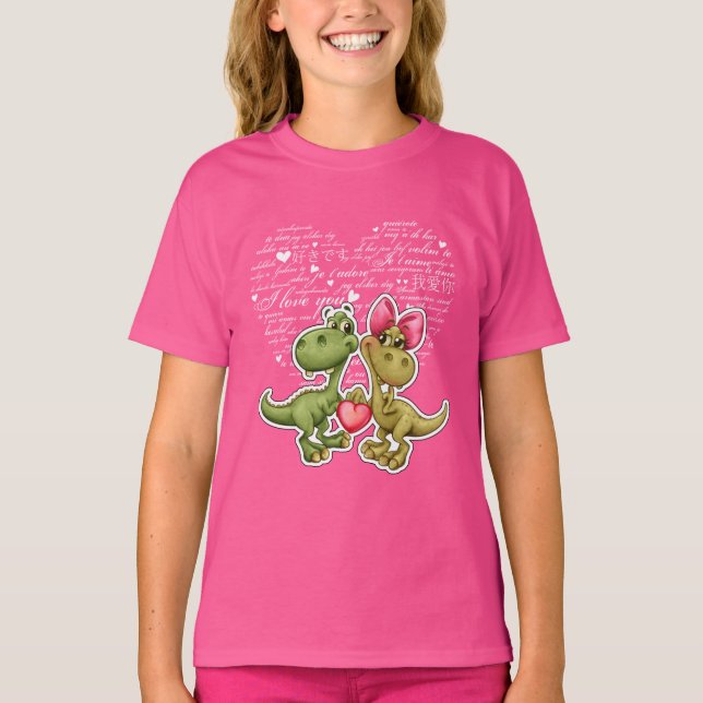 Camiseta El día de San Valentín de Dinosaurios divertidos (Anverso)