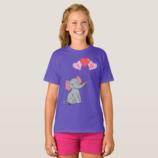 Camiseta El día de San Valentín de elefante lindo (Anverso completo)