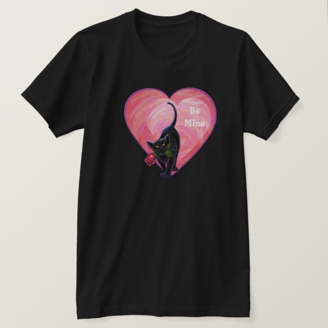Camiseta El día de San Valentín de gato negro (Anverso del diseño)