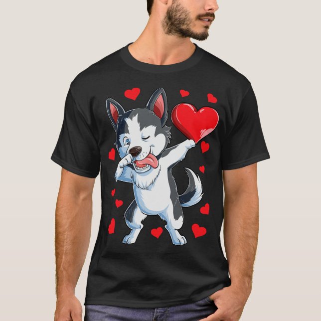 Camiseta El Día de San Valentín de los corazones Husky Sibe (Anverso)