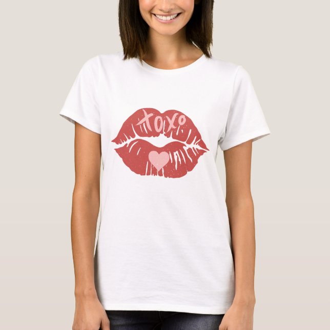 Camiseta El día de San Valentín de los labios de XOXO (Anverso)