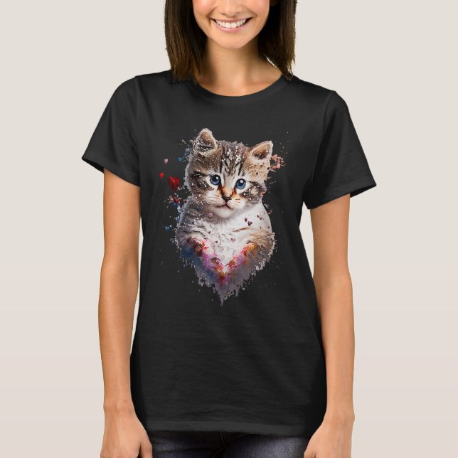 Camiseta El día de San Valentín de mamá de gato con pintura (Anverso)