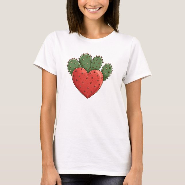 Camiseta El día de San Valentín del corazón de Cactus graci (Anverso)