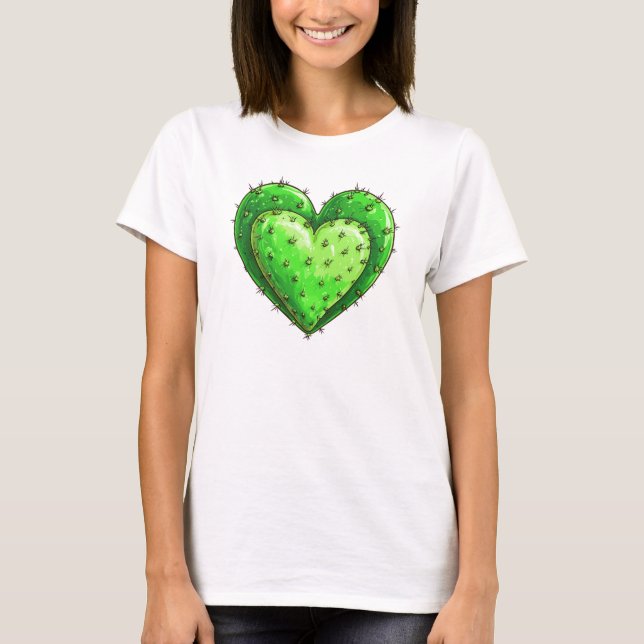 Camiseta El día de San Valentín del corazón de Cactus graci (Anverso)