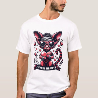 Camiseta El día de San Valentín Devon Rex Cat I Roba corazo