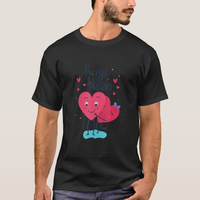 Camiseta El día de San Valentín Heart Love Kiss Hug Pareja (Anverso)