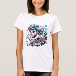 Camiseta El día de San Valentín lindo rosado verde azulado 