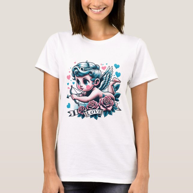 Camiseta El día de San Valentín lindo rosado verde azulado  (Anverso)