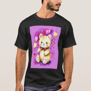 Camiseta El día de San Valentín Love Heart Cat Teddy Girlfr