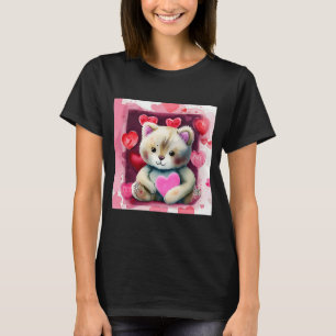 Camiseta El día de San Valentín Love Heart Cat Teddy Girlfr