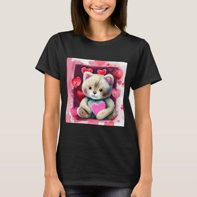 Camiseta El día de San Valentín Love Heart Cat Teddy Girlfr (Anverso)