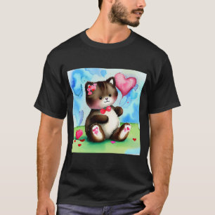 Camiseta El día de San Valentín Love Heart Cat Teddy Girlfr
