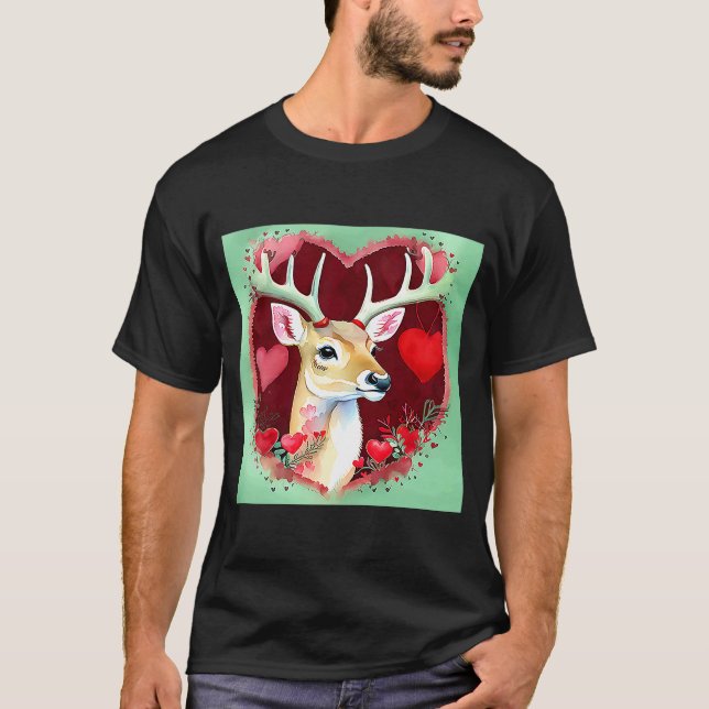 Camiseta El día de San Valentín Love Heart Cute Deer Girlfr (Anverso)
