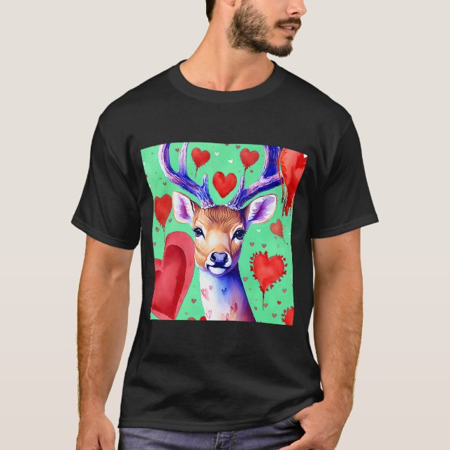 Camiseta El día de San Valentín Love Heart Cute Deer Girlfr (Anverso)
