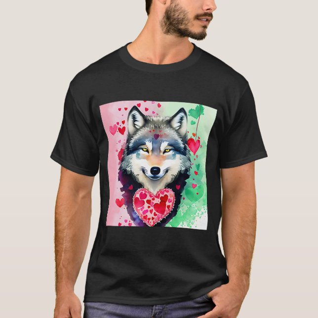 Camiseta El día de San Valentín Love Heart Cute Wolf Girlfr (Anverso)