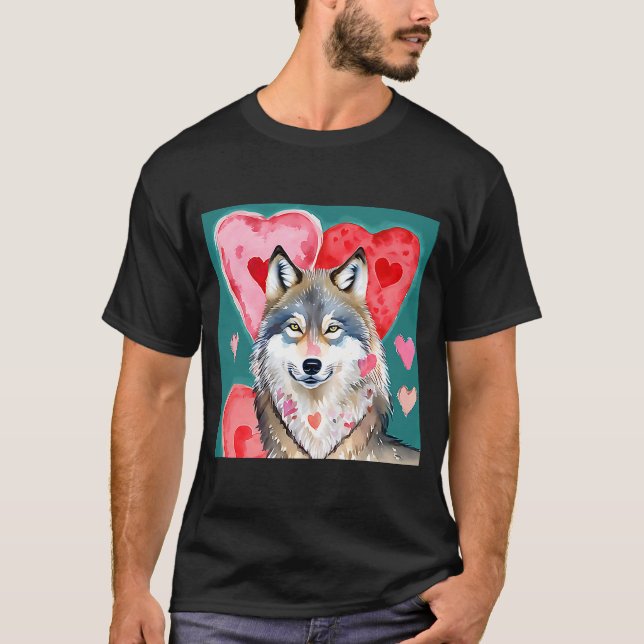 Camiseta El día de San Valentín Love Heart Cute Wolf Girlfr (Anverso)
