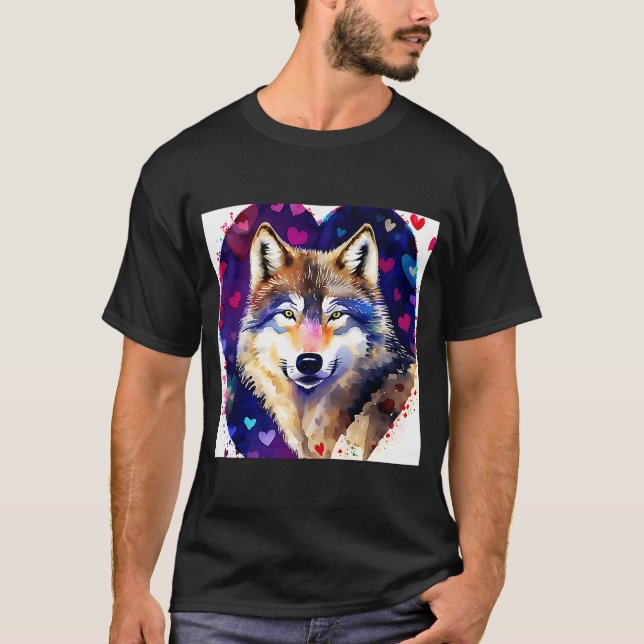 Camiseta El día de San Valentín Love Heart Cute Wolf Girlfr (Anverso)