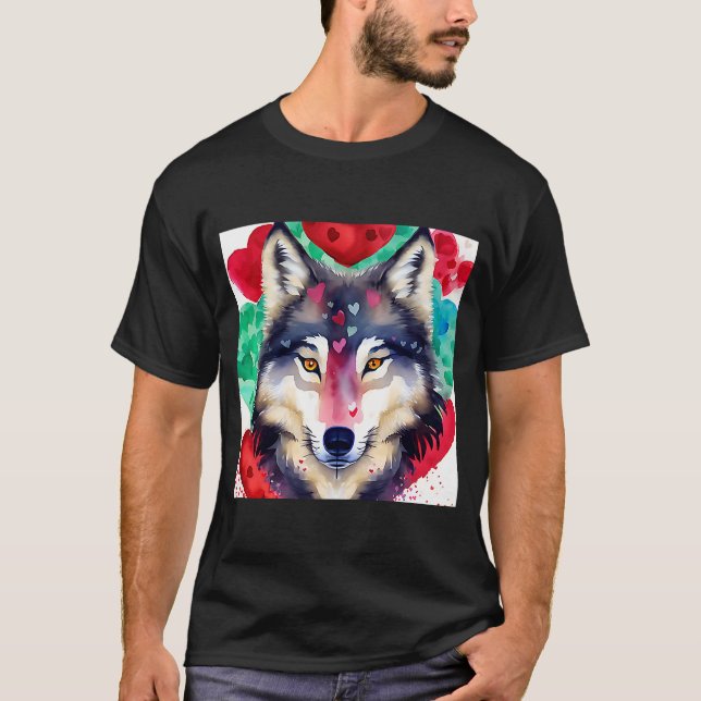 Camiseta El día de San Valentín Love Heart Cute Wolf Girlfr (Anverso)