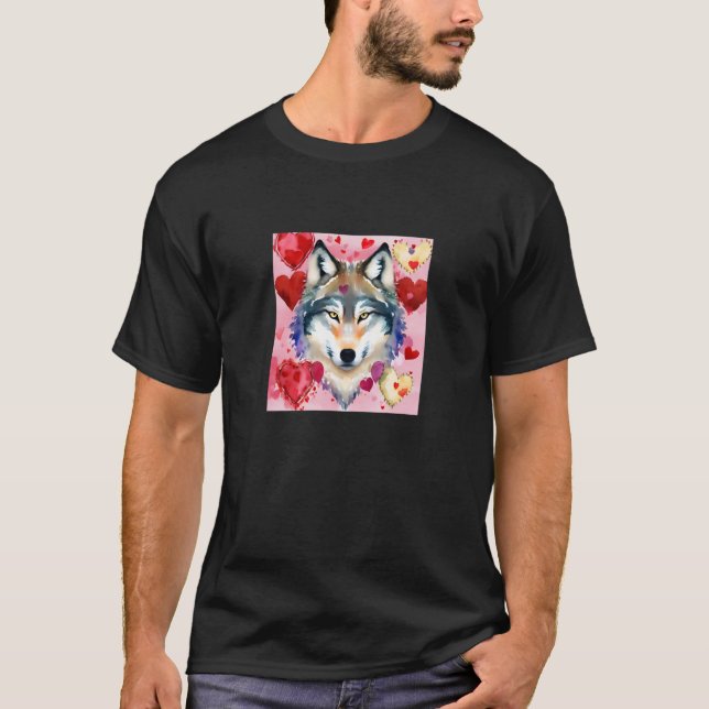 Camiseta El día de San Valentín Love Heart Cute Wolf Girlfr (Anverso)