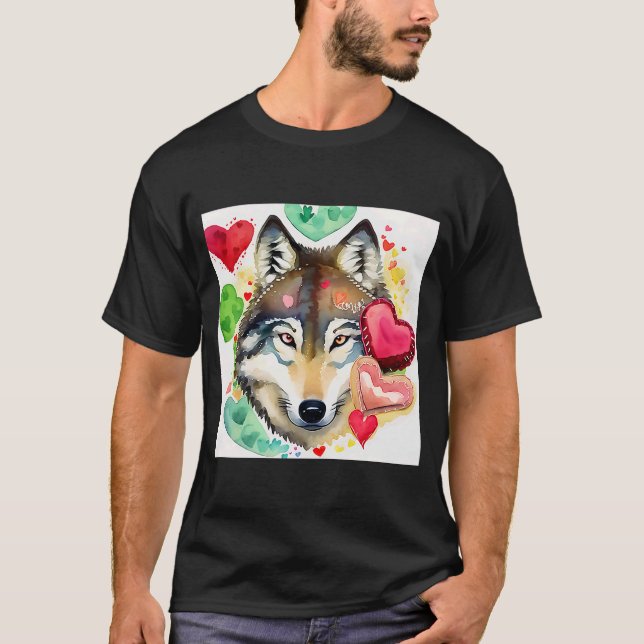 Camiseta El día de San Valentín Love Heart Cute Wolf Girlfr (Anverso)