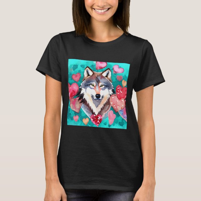 Camiseta El día de San Valentín Love Heart Cute Wolf Girlfr (Anverso)