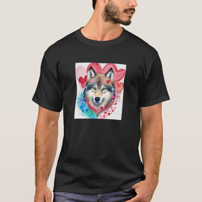 Camiseta El día de San Valentín Love Heart Cute Wolf Girlfr (Anverso)