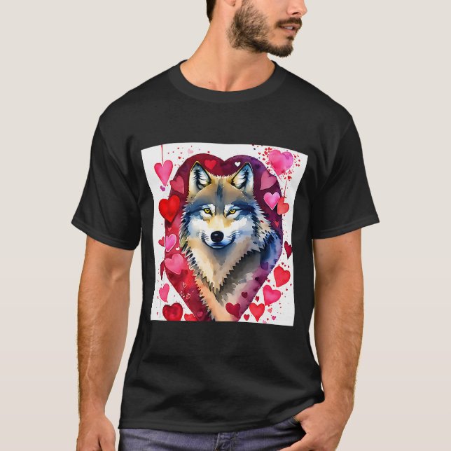Camiseta El día de San Valentín Love Heart Cute Wolf Girlfr (Anverso)