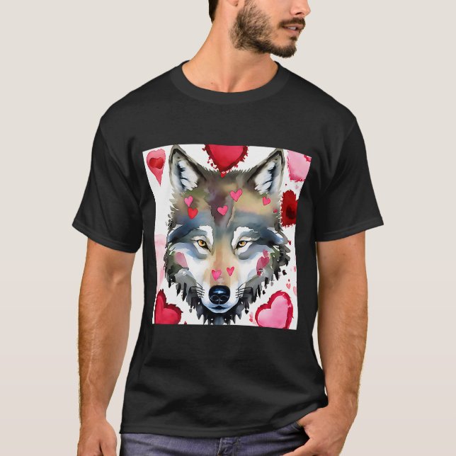 Camiseta El día de San Valentín Love Heart Cute Wolf Girlfr (Anverso)