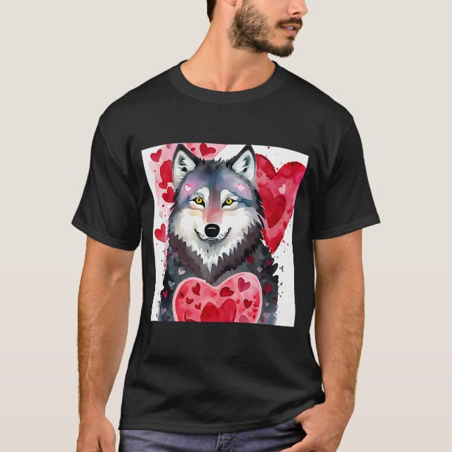 Camiseta El día de San Valentín Love Heart Cute Wolf Girlfr (Anverso)