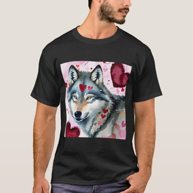 Camiseta El día de San Valentín Love Heart Cute Wolf Girlfr (Anverso)