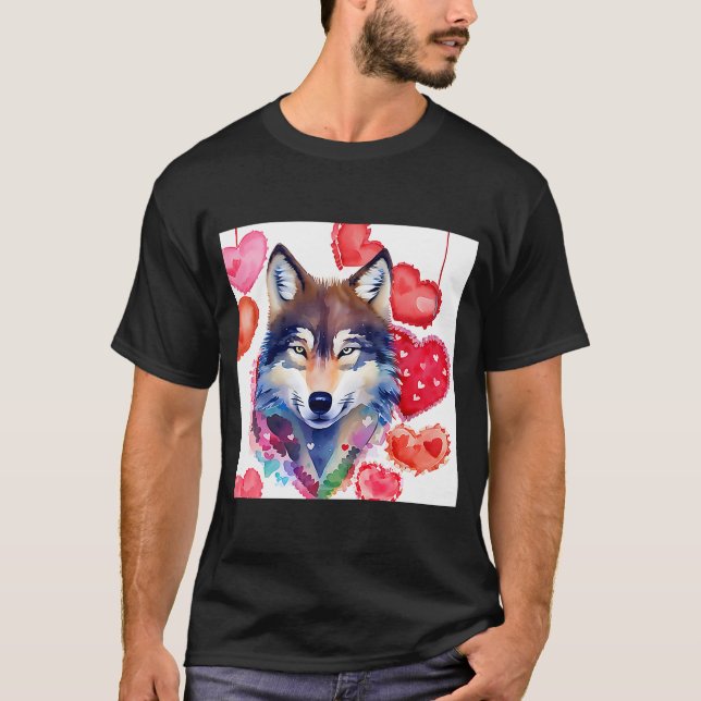 Camiseta El día de San Valentín Love Heart Cute Wolf Girlfr (Anverso)